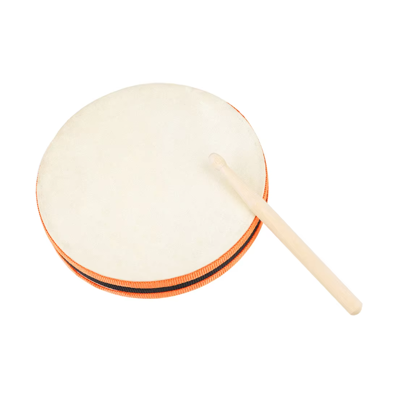 Tambourine Hand Drum - Bębenek ręczny dwustronny z pałeczkami, tamburyn,